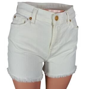 7 For All Mankind Denim Shorts Size 25 White Raw Hems Mid Rise